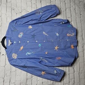 Johnny Was Portia Top Sealife Blue White Stripes Small